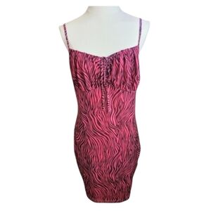 Shein Pink and Black Zebra Print Keyhole Slip Sheath Mini Dress Size XL